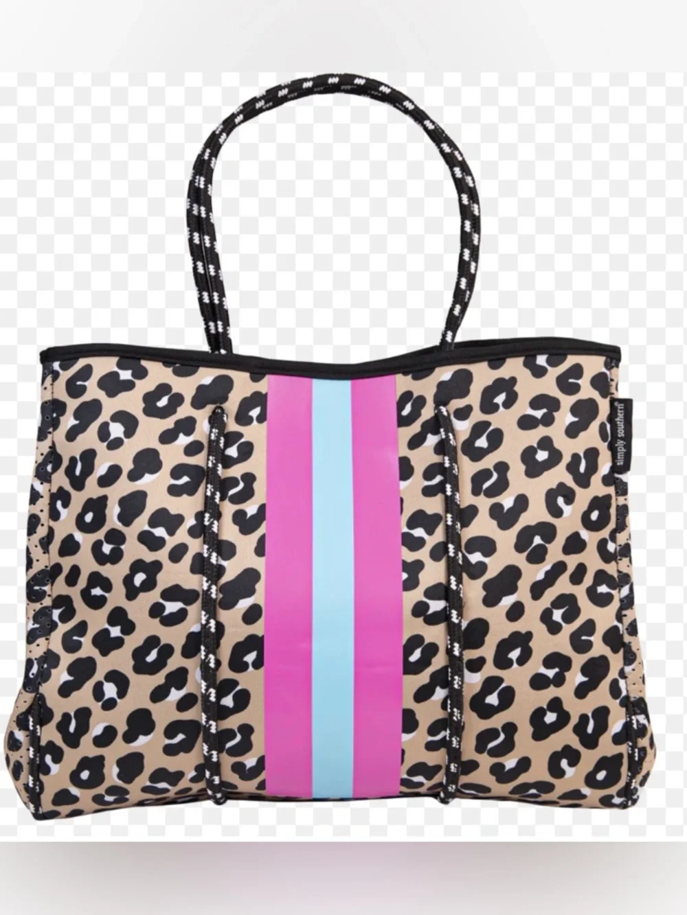 Leopard Print Tote with Pink & Light Blue Stripes - Women Bags